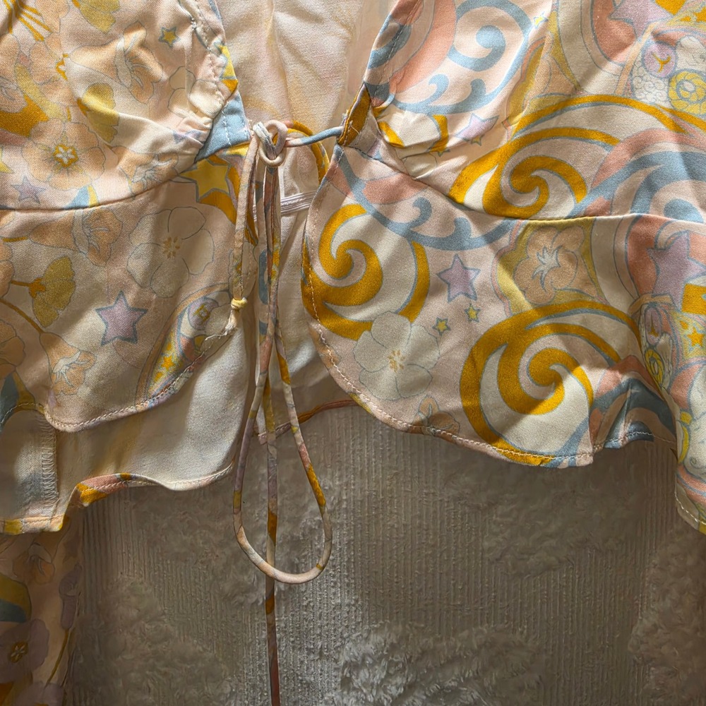 For Love & Lemons Pastel Psychedelic Floral Tie Front Crop Top Blouse‎ Small - Picture 3 of 9
